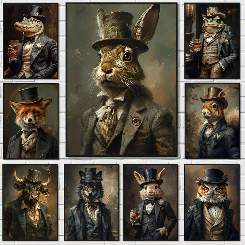 Retro Gentleman Rabbit Crocodile Portrait Renaissance Animals Human Body Poster Canvas Painting Wall Art Pictures Home Decor Retro Gentleman Rabbit Crocodile Portrait Renaissance Animals Human Body Poster Canvas Painting Wall Art Pictures Home Decor